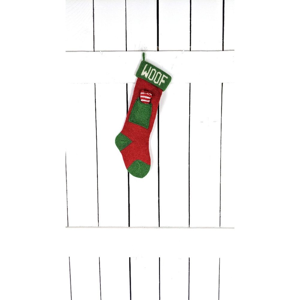 Knit red green pet dog bone Christmas stocking/long slouchy xmas sock/dog/fur ba